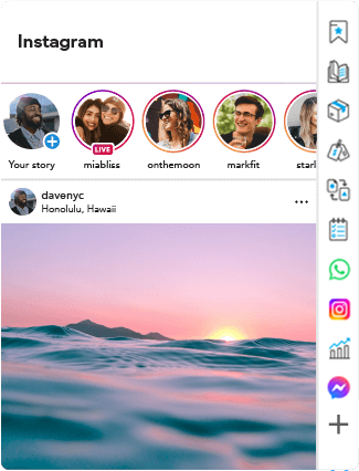Wave Browser's built-in Instagram sidebar widget, unlocking the potential to view your feed directly in-window without having to deal with extra navigation.