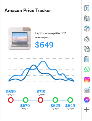 Wave Browser's sidebar price tracker, allowing you to gauge price changes on a product over time for optimal return or most efficient buying.