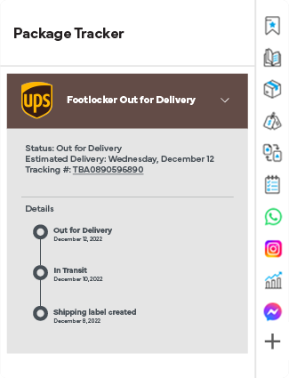 Wave Browser's package tracking sidebar widget, keeping tabs on the location of your package of choice and notifying you throughout the shipment process.